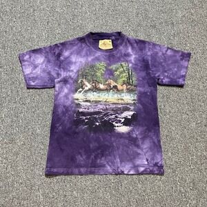 Vintage The Mountain T Shirt Kids Small Purple Tie Dye Wild Horses Nature Tee